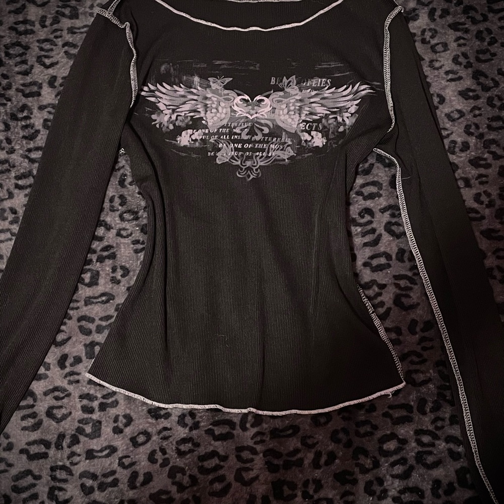 Gothic y2k vintage winged long sleeve fitted top
